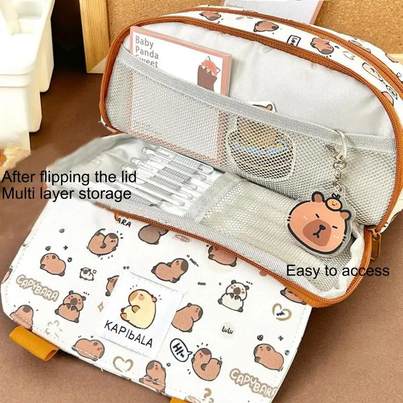 Capybara Pencil Case Student Pencil Pen Box Travel Cosmetic Bag Stationery Organizer For School