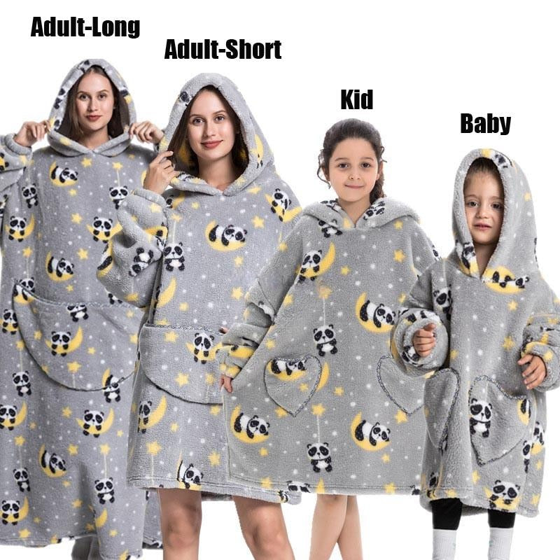 Super Long Oversized Winter Sherpa Blanket Plush Flannel Warm Family Matching Hoodie Halloween Homewear Avocado Women Sweatshirt