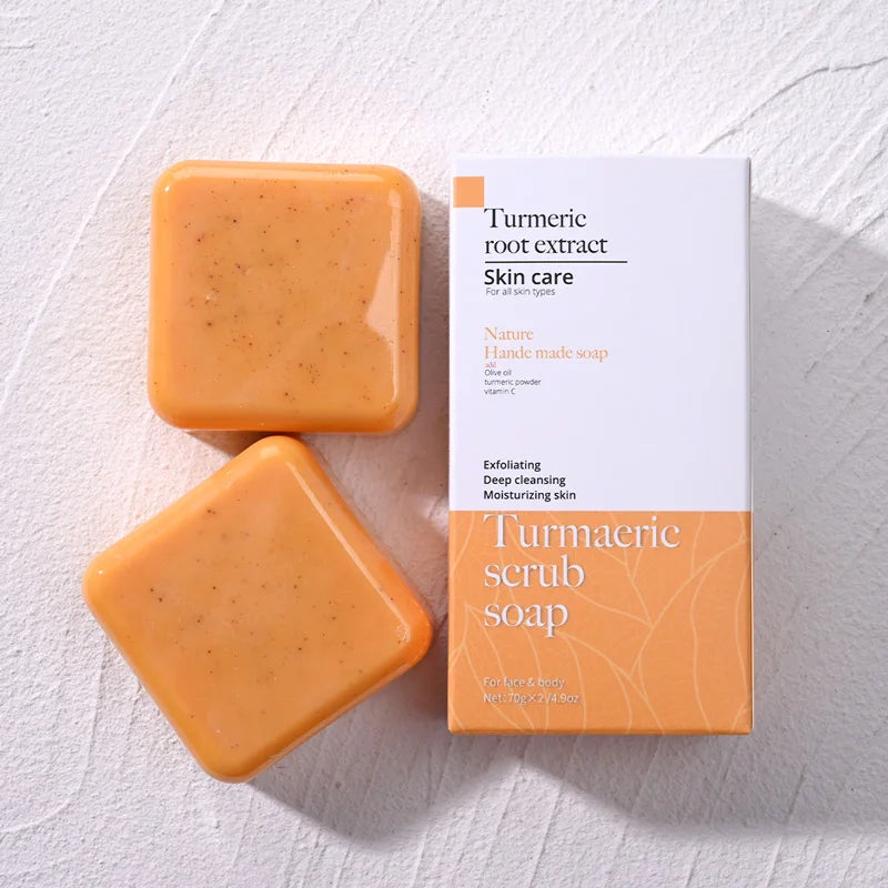 Turmeric Scrub Soap Solid Body Face Wash with Kojic Acid Olive Oil Minerals Natural Ingredients Skincare