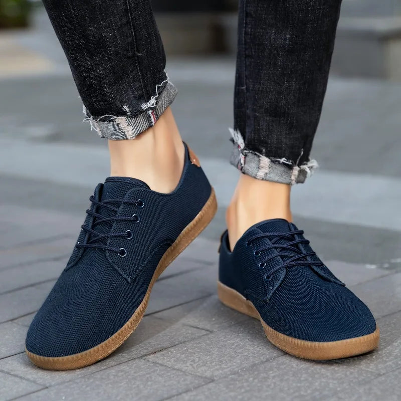 Fujeak Men Casual Canvas Shoes Breathable Slip on Flats Loafers Male Outdoor Walking Wide Barefoot Shoe Unisex Footwear Sneakers