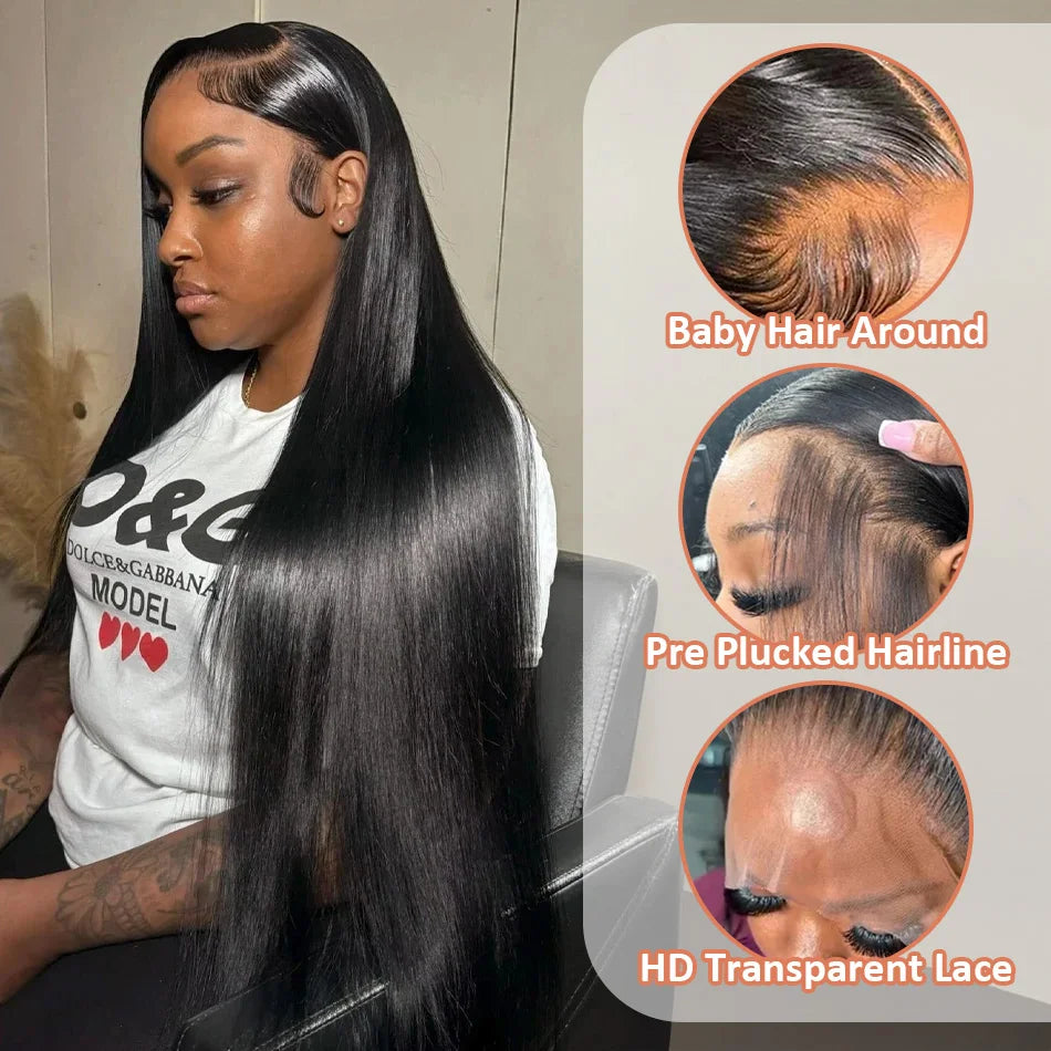 250 Density HD Transparent Bone Straight 30 40 Inches Lace Front Human Hair Brazilian Frontal Wigs For Women