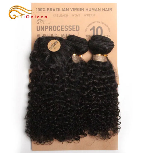 Kinky Curly Natural Human Hair Bundles Short With Circular Closure