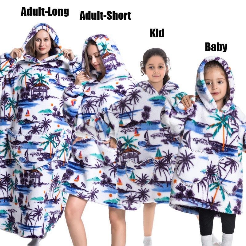 Super Long Oversized Winter Sherpa Blanket Plush Flannel Warm Family Matching Hoodie Halloween Homewear Avocado Women Sweatshirt