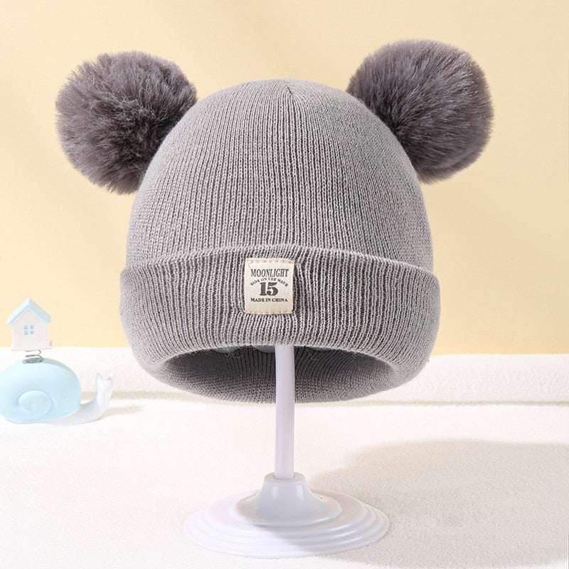 Winter Children Warm Baby Knitted Hats With Pom Pom Kids Knit Beanie Hats Solid Color Children's Hat For Boys Girls Accessories