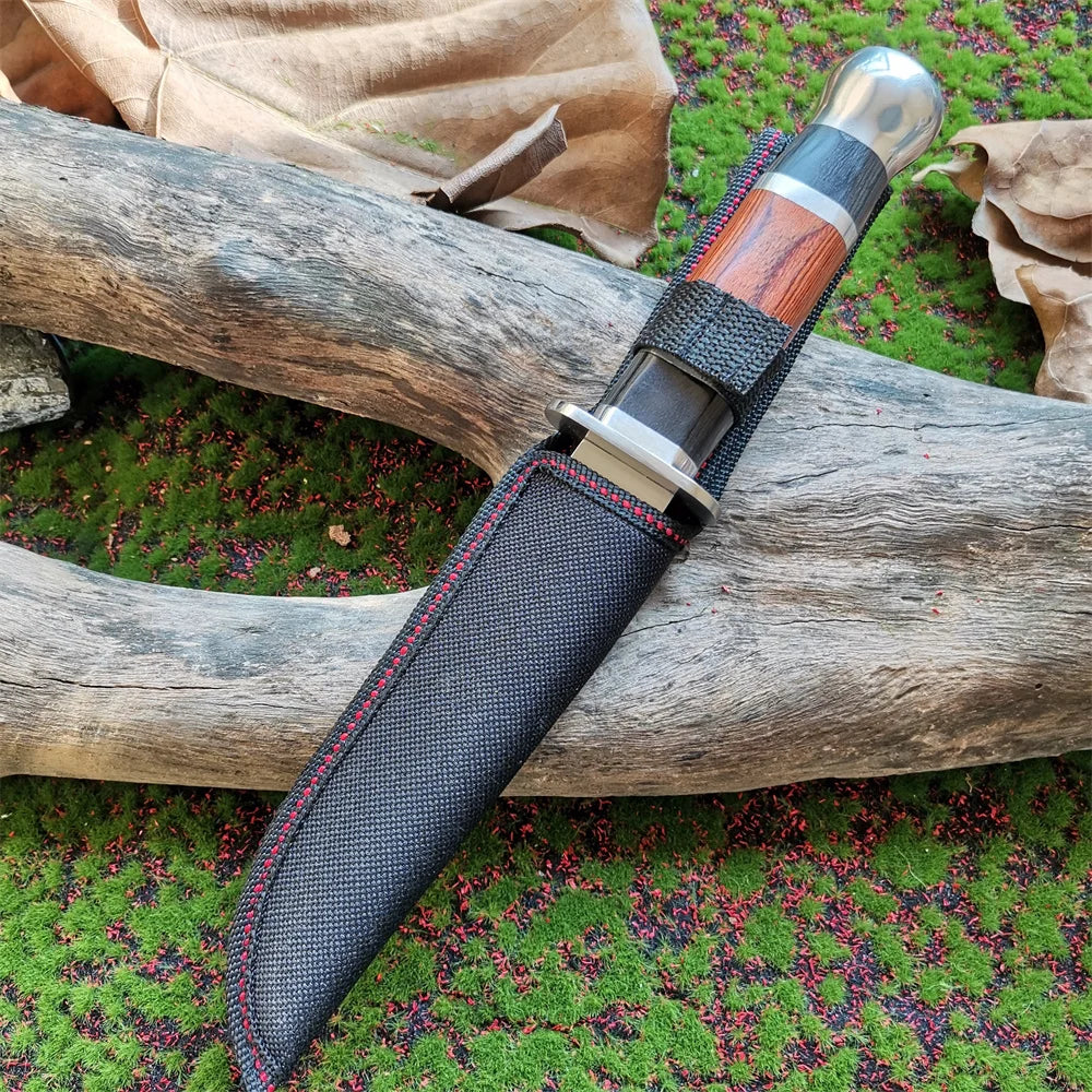 Tactical Fixed Blade Knife - Outdoor Survival Camping Hunting Steel Wood Handle with Sheath