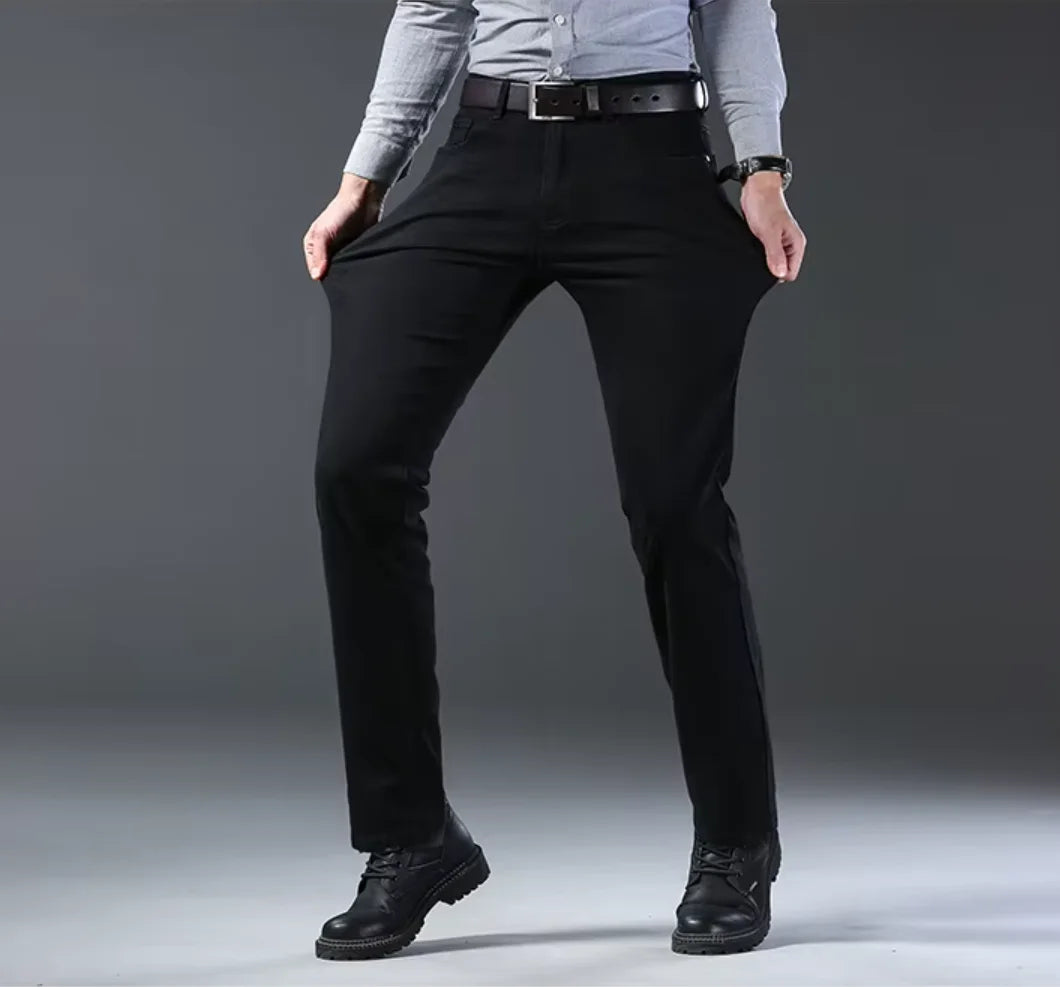 Men's New Business Jeans Casual Straight Stretch Classic Work Denim Pant Trousers