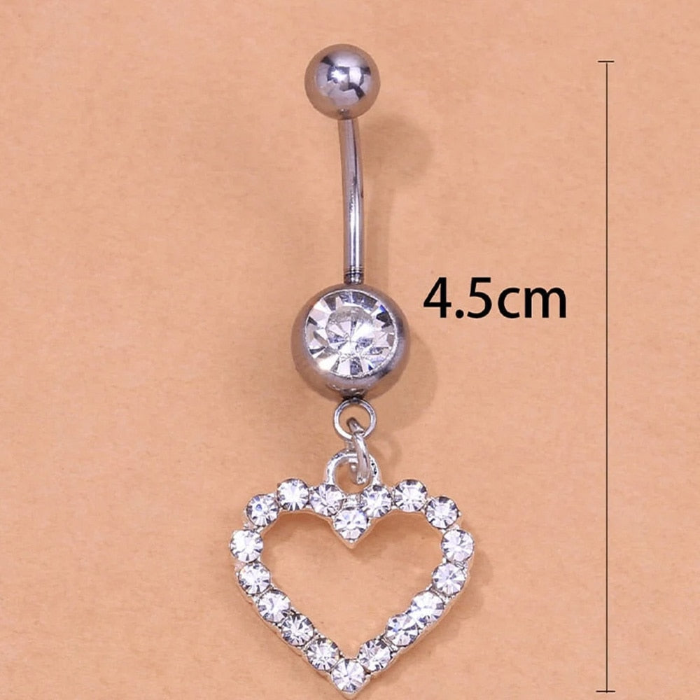 Stonefans Rhinestone Heart Belly Button Nails Body Piercing Jewelry Sexy Crystal Belly Button Ring Wholesale Jewelry for Women