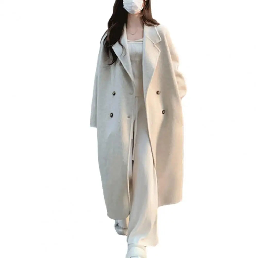 Women Loose Jacket Mid Length Trench Coat Windproof Warm Overcoat