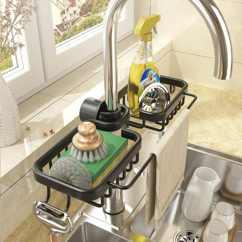 Kitchen Space Sink Drain Rack Sponge Storage Soap Drainer Basket Organizer