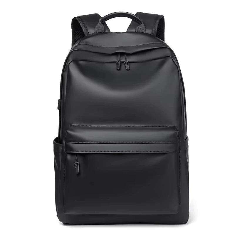 Backpack Men PU Leather Black High Quality School Bags for Teenager 15.6 Inch Laptop
