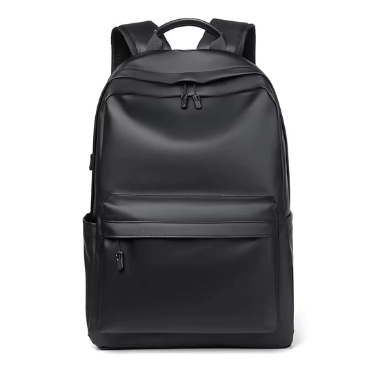 Backpack Men PU Leather Black High Quality School Bags for Teenager 15.6 Inch Laptop
