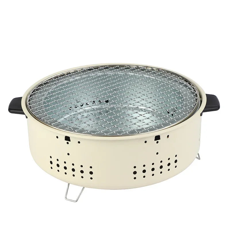 Portable Stainless Steel Charcoal BBQ Grill Korean Style Outdoor Camping Split Stove with Non-stick round Barbecue Rack