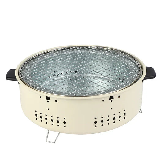 Portable Stainless Steel Charcoal BBQ Grill Korean Style Outdoor Camping Split Stove with Non-stick round Barbecue Rack