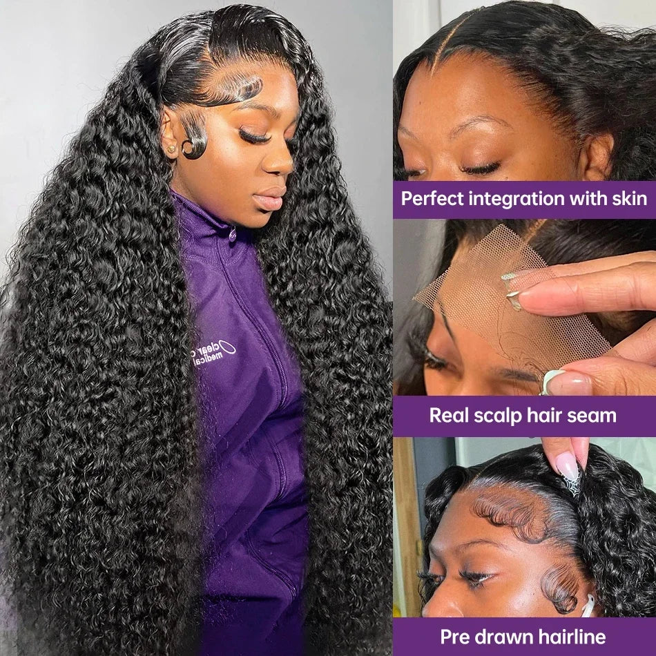 Deep Wave Glueless Wigs Pre Plucked Pre Cut Curly Lace Human Hair Wet And Wavy Wig