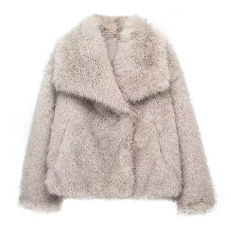 Women's Faux Fur Coat Autumn Winter Plush Fluffy Jacket Casual Turn-Down Collar Covered Button Closure Wool Blends Outerwear