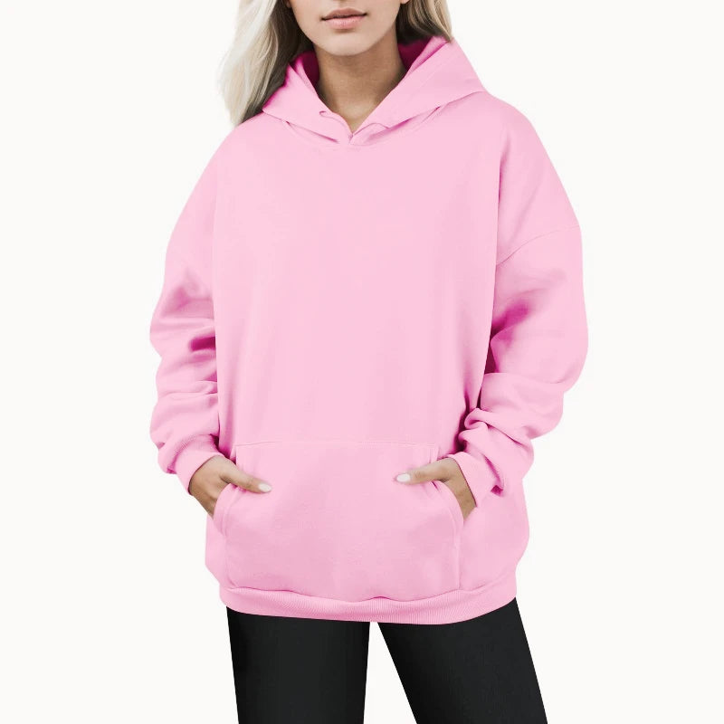 Plus Size Women Hoodie Sweatshirt Long Sleeve Drawstring Pullover with Pocket