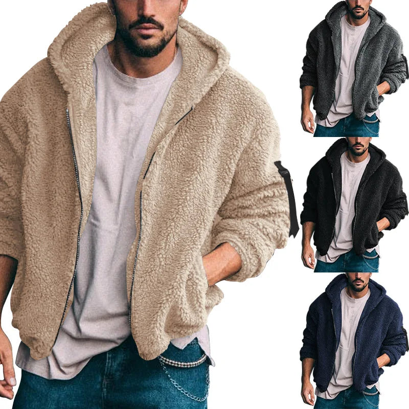 Thickened Plush Men's Jackets Lamb Cashmere Warm Coat Loose Double-sided Fleece Cardigan New Fall Winter American Unisex Jacket