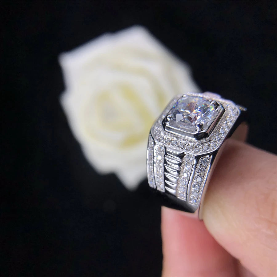 Solid 14K White Gold Man Ring 0.5CT Moissanite Engagement Ring Brilliant Jewelry Gift For Beautiful Gift For Husband