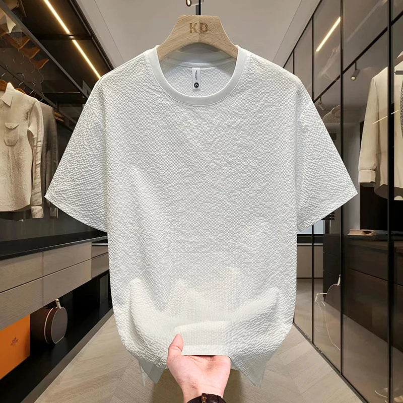 Summer Tee, Textured Seersucker Breathable, Slim Fit Short Sleeve T. Shirt for Men