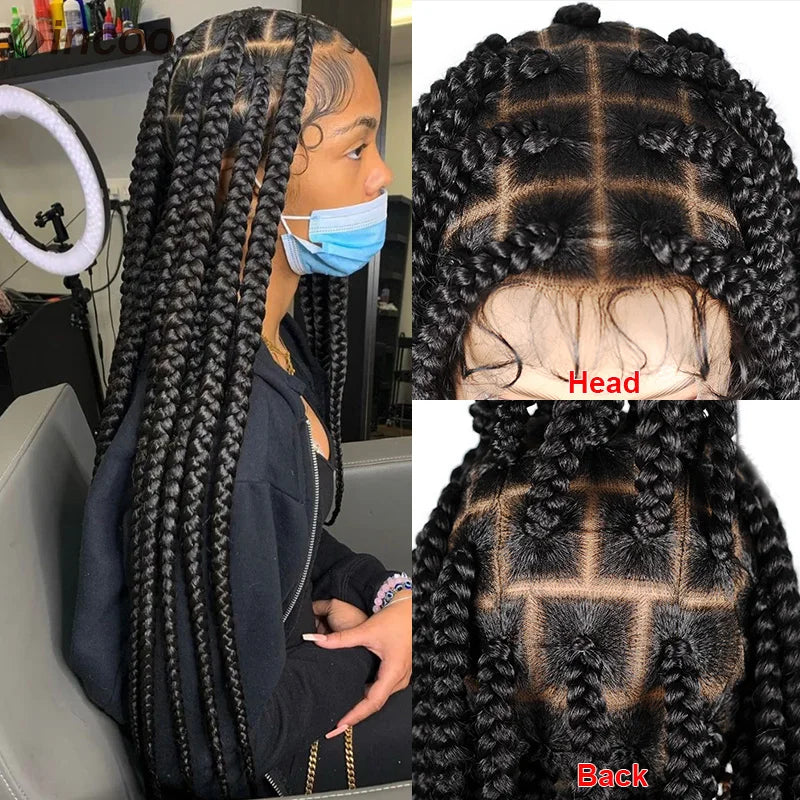 Knotless Large Box Braided Synthetic Wigs For Black Women 36 Inch Jumbo Braid Wigs