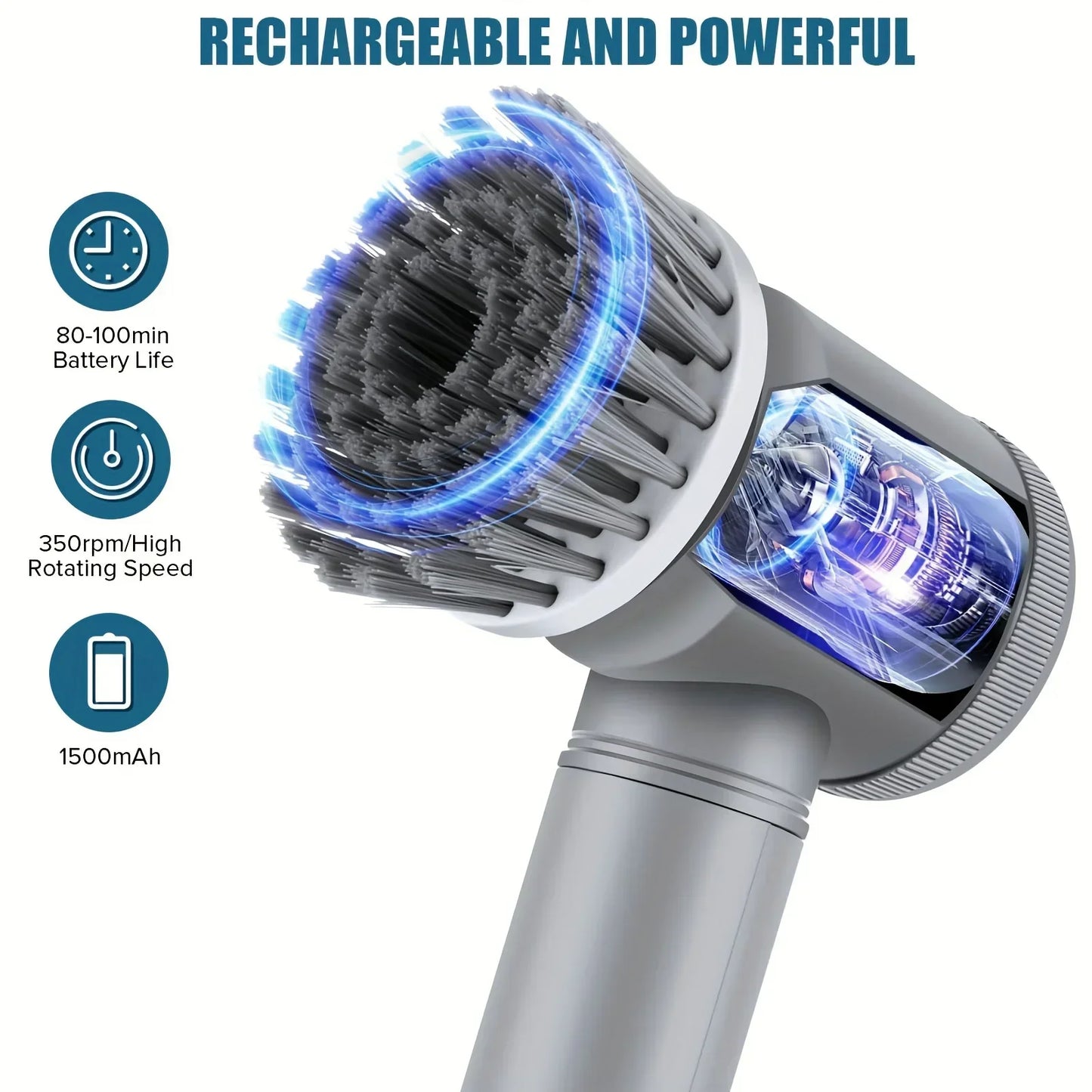 Electric Spin Scrubber LA1 Pro, Cordless Spin Scrubber with 6 Replaceable Brush Heads and Adjustable Extension Handle