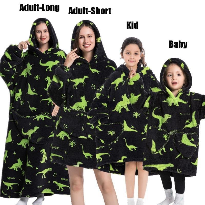 Super Long Oversized Winter Sherpa Blanket Plush Flannel Warm Family Matching Hoodie Halloween Homewear Avocado Women Sweatshirt