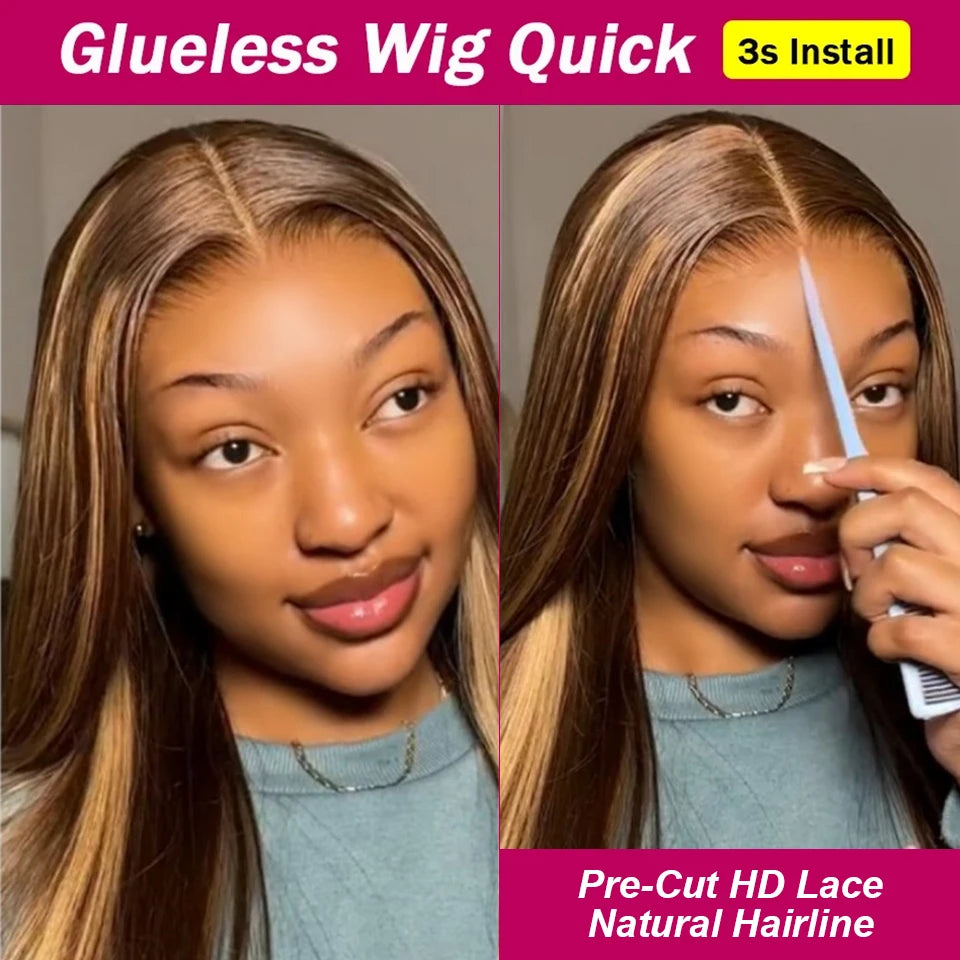 Highlight Glueless Human Hair Ready To Wear And Go For Women Honey Blonde Lace Front Wigs