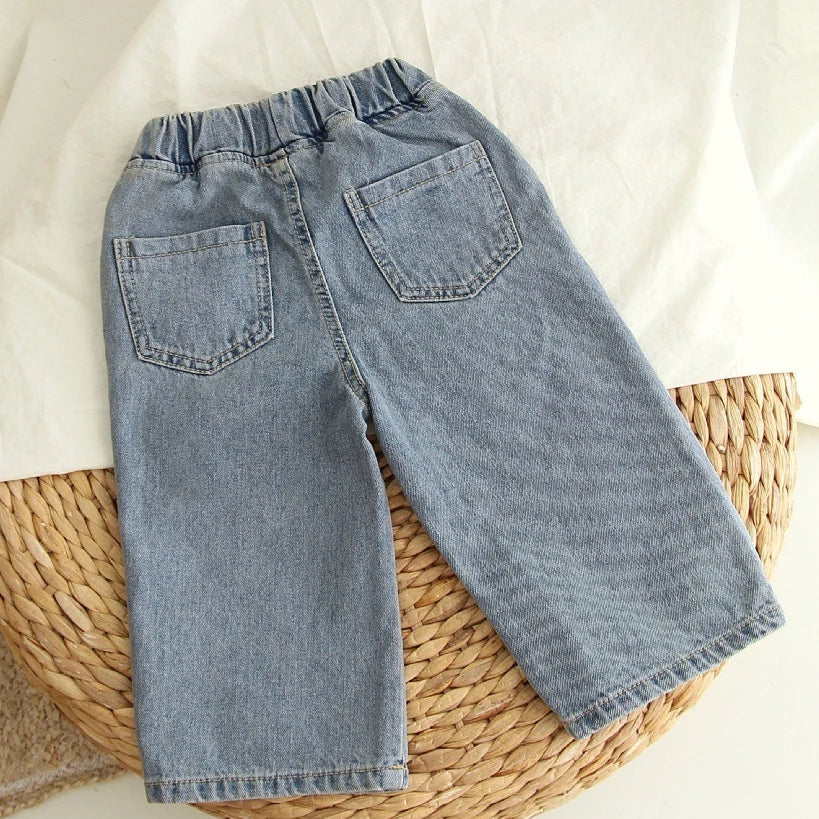 Fashion Baby Girl Spring Wide Leg Jeans Pant Cotton Infant Toddler Child Loose Denim Straight Trousers