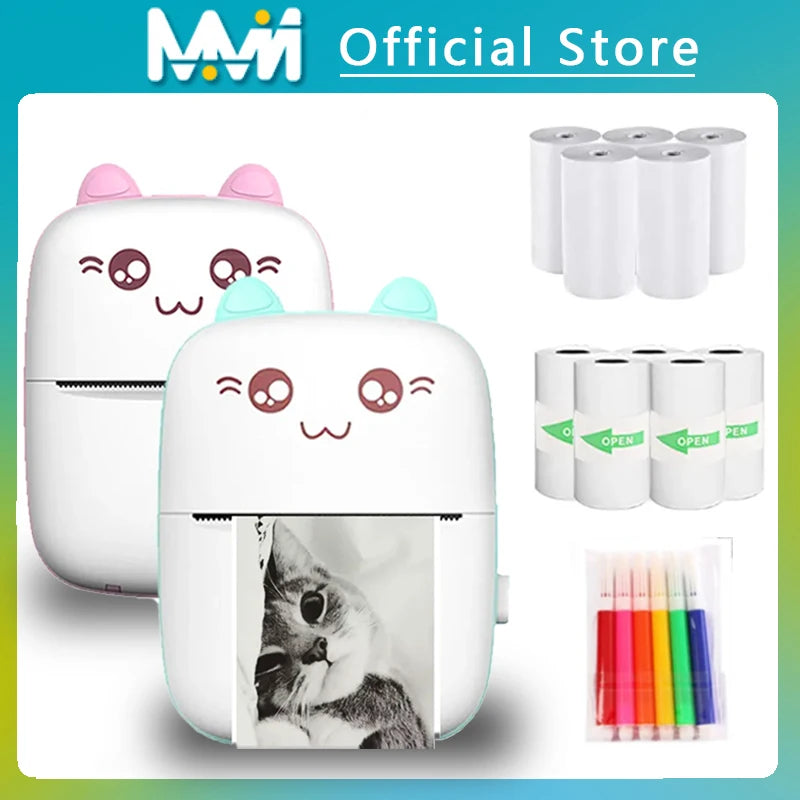 Portable Thermal Printer MINI CAT Print Photo Pocket Label 58mm Wireless Bluetooth Android IOS Printers