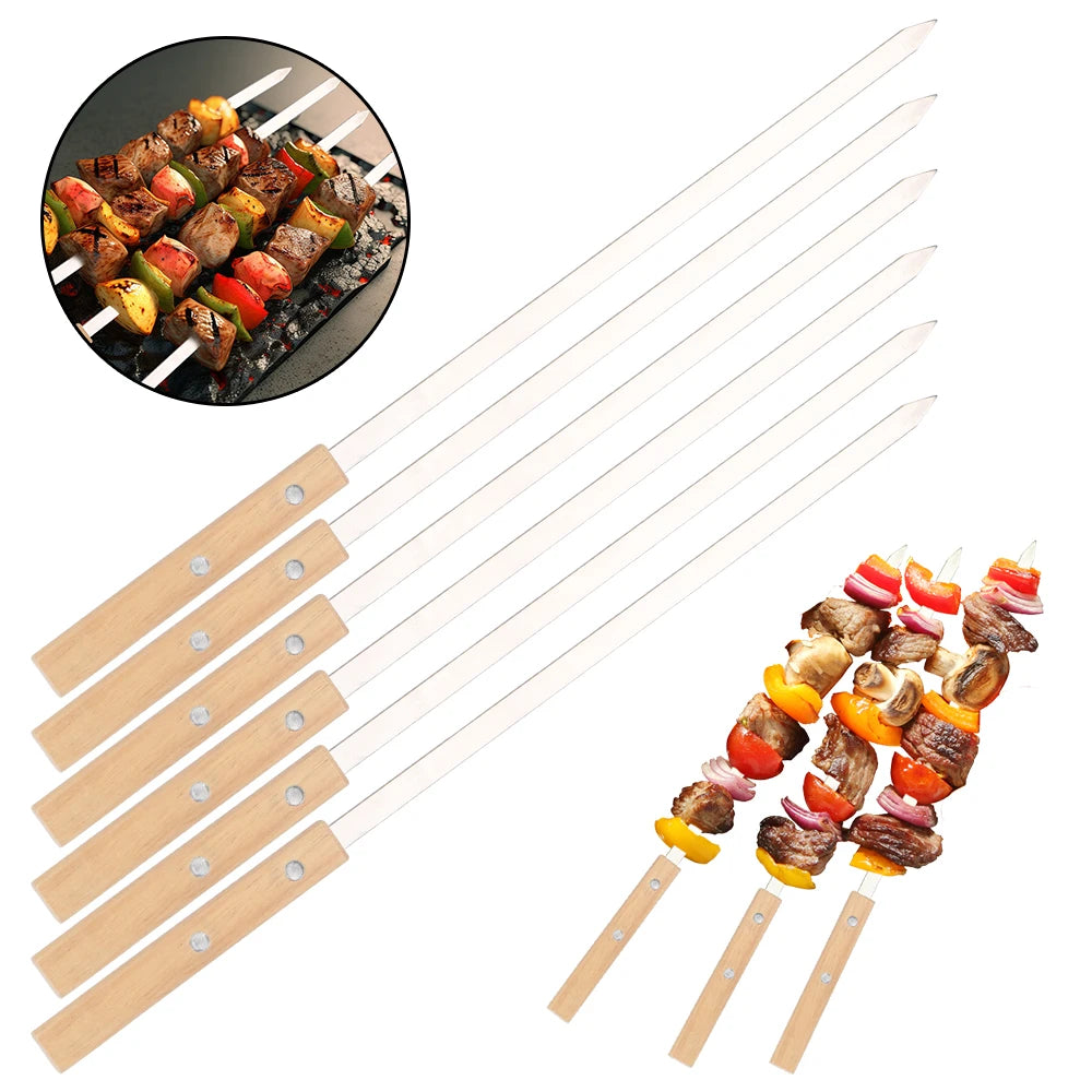 Stainless Steel BBQ Long Skewers 6Pcs Grilling BBQ Skewer Outdoor BBQ Tools