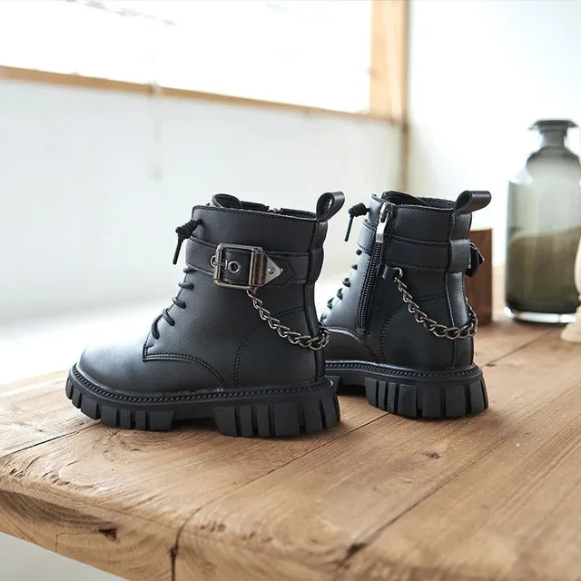 Children Boots Soft-soled Girls Boots Autumn and Winter Warm British Style Boys Leather Boots