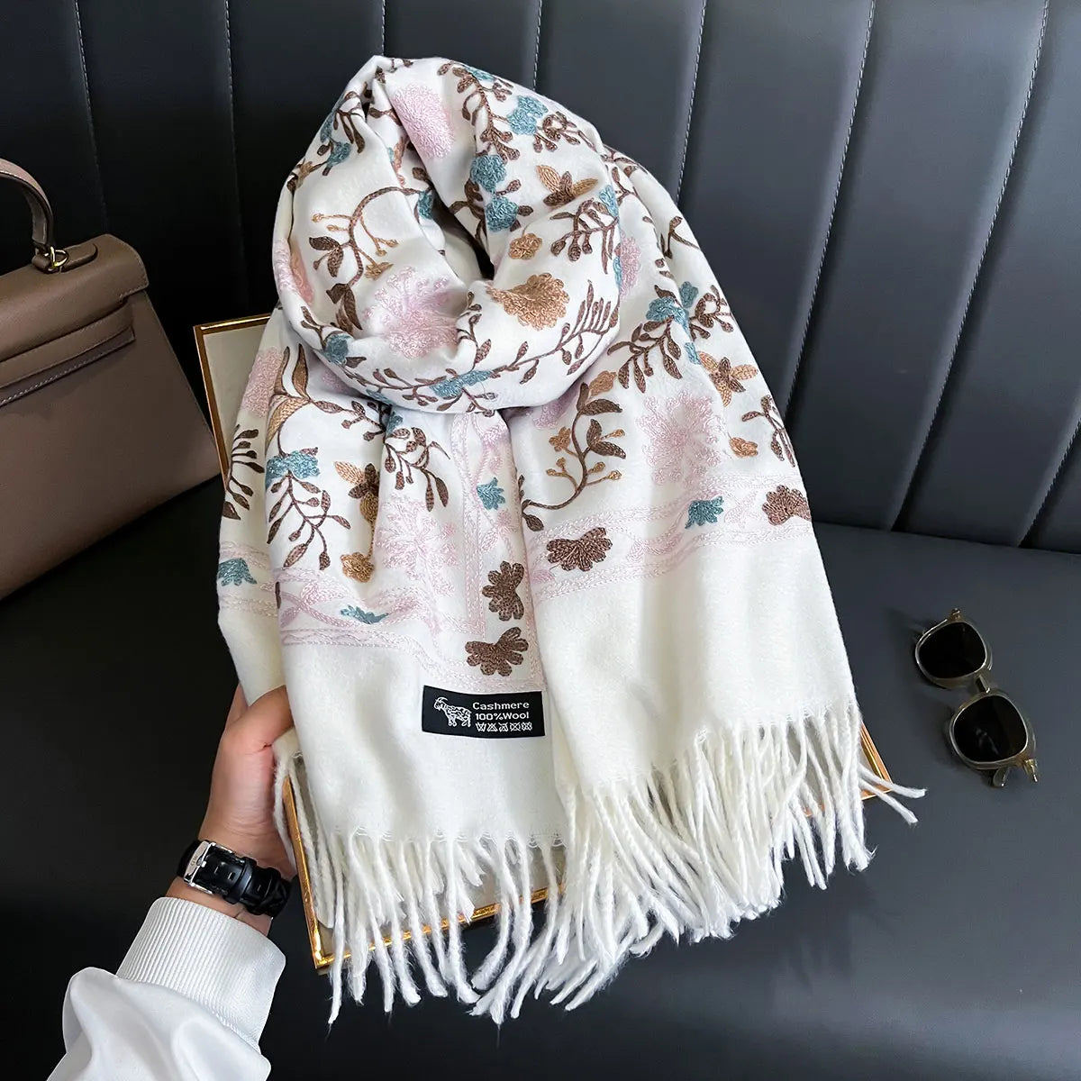 Women's Winter Warm Cashmere Scarf Embroidery Thick Shawl Wrap Blanket Accessory