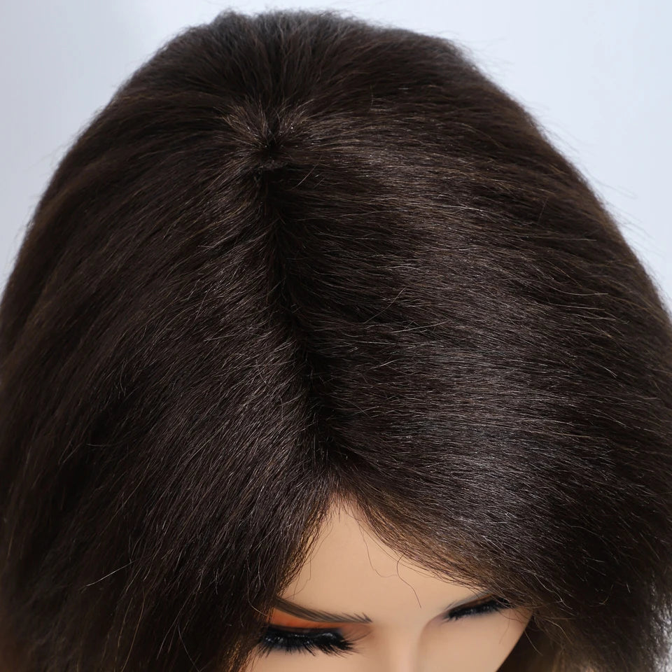 Short Kinky Straight Bob Glueless Ready to Wear Human Hair Wigs For Women Brazilian Hair Natural Brown 12" Bob Wigs