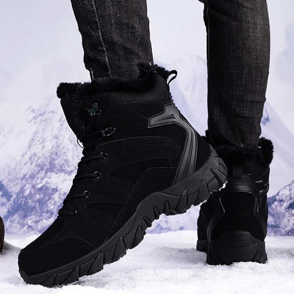 Fur Lined Snow Hiking Boots Cozy Men Warm Ankle Boots Lightweight Winter Boots for Outdoor