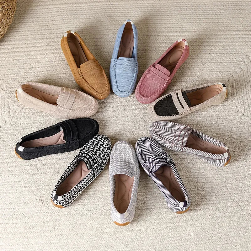 Large Size 34-43 Women Flat Shoes Soft Sole Anti Slip Casual Knitted Woven Flats Slip on Loafers