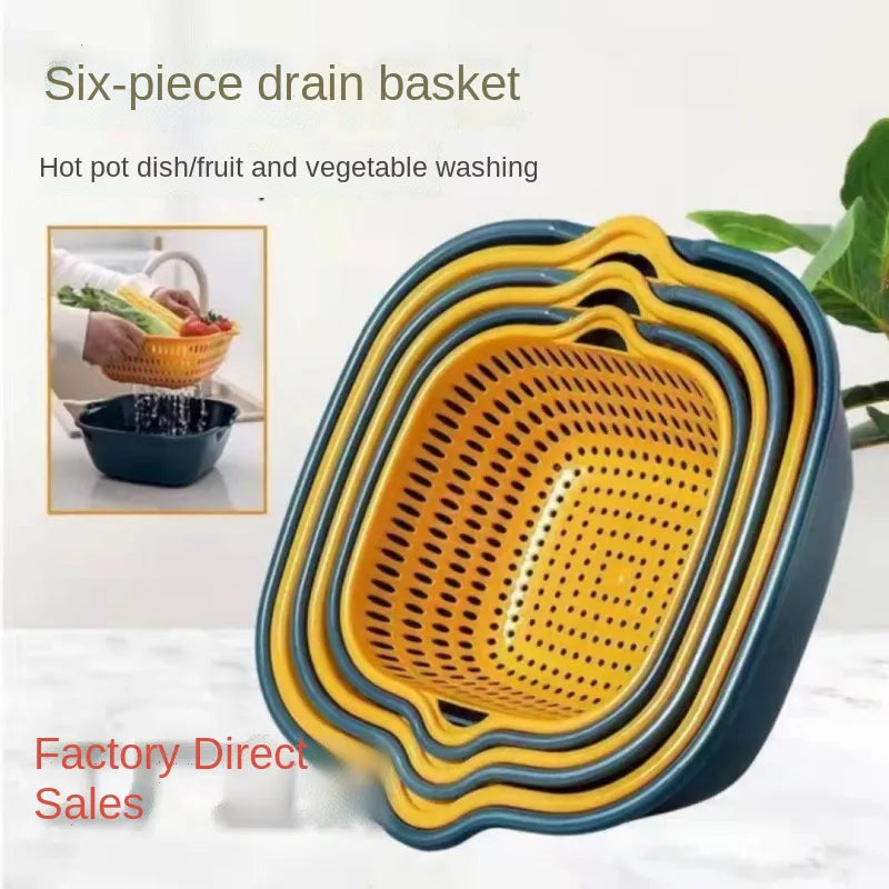 6PC/set Kitchen Sink Vegetable drainer Fruit basket For fruit washing Plastic basin vegetable washing basin drain basket Basin