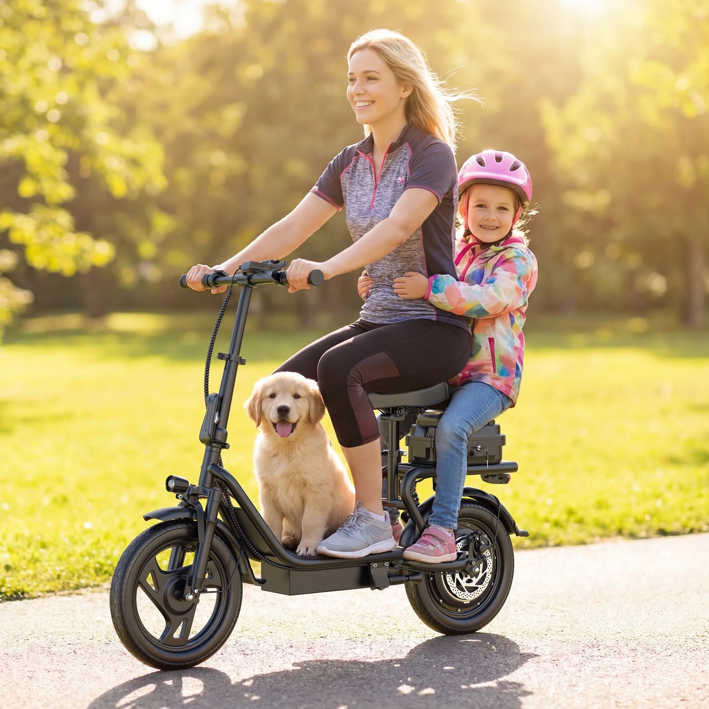Folding Electric Scooter 500W Motor 48V 10.4AH Battery 14-inch Tire Commuter with Seats Max Range Load-bearing