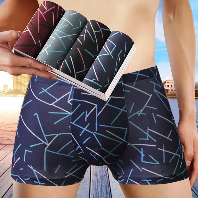 4Pcs/lot Men Underwear Boxer  Shorts Male Underpants Ice Silk Soft Men's Sexy Set  Breathable Panties Comfortable