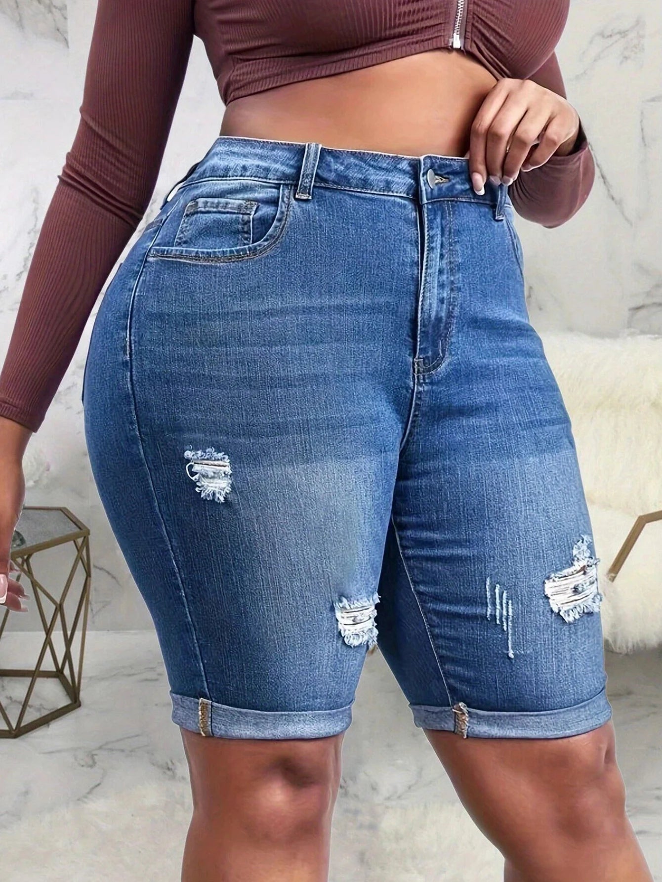 Women Jeans Hole Bottom Casual Shorts Broken Style Denim Jeans Summer Pants