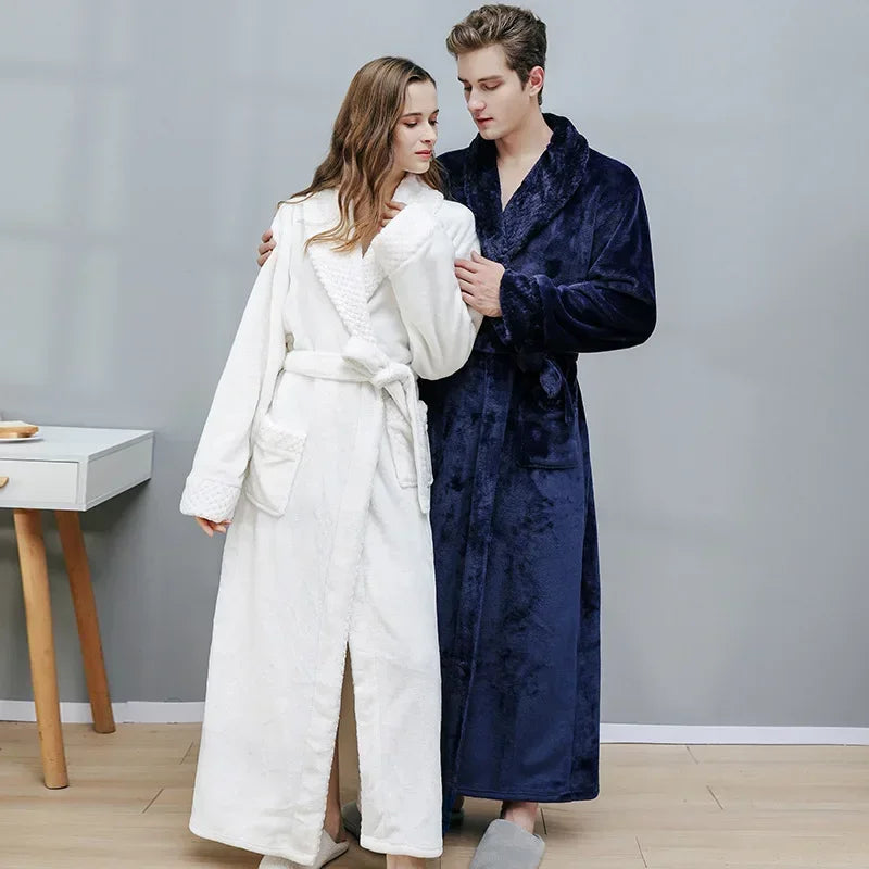 Autumn and Winter Warm Long Coral Velvet Thick Couple Bath Bathrobes Men Women Pajamas Shower Robe Bath Towels For Adults