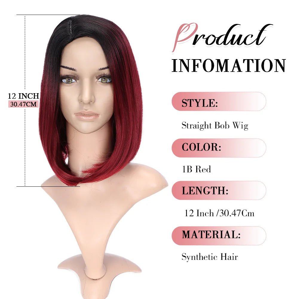 Short Straight Bob Wigs For Women Synthetic Hair Black Wig Red Blue Glueless Heat Resistant Fiber Wig