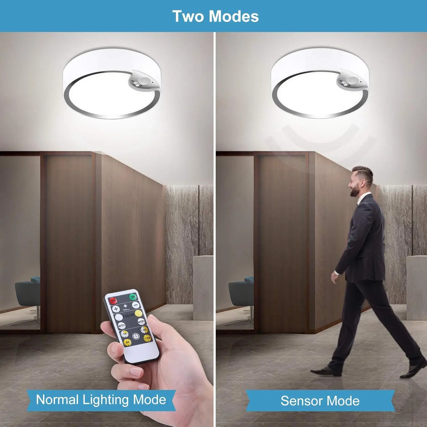 Lightess Motion Sensor LED Ceiling Lights Battery Operated Dimmable for Closet Hallway Laundry Stair Garage