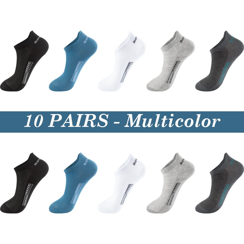 High Quality 10Pairs Men Socks Cotton Summer Sports Breathable Ankle Socks Mesh Casual Athletic Thin Cut Short Plus Size 39-48