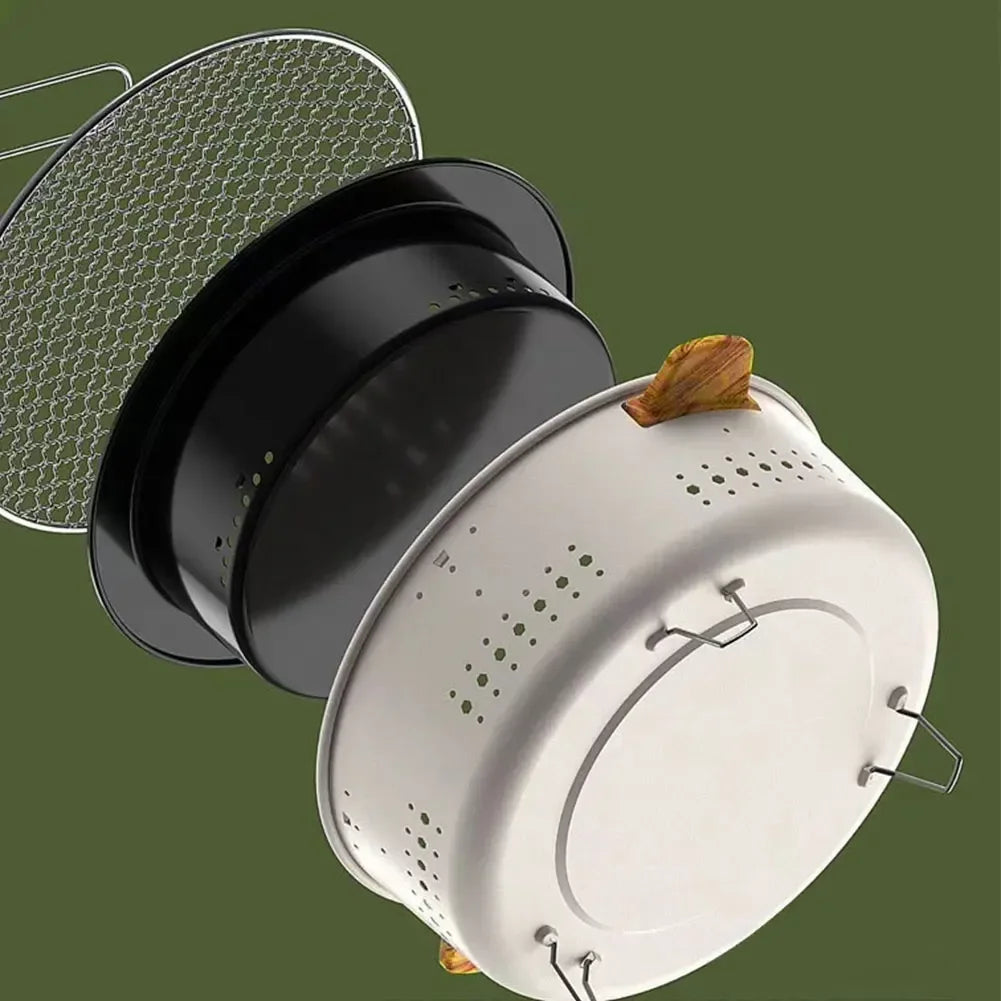 Portable Stainless Steel Charcoal BBQ Grill Korean Style Outdoor Camping Split Stove with Non-stick round Barbecue Rack