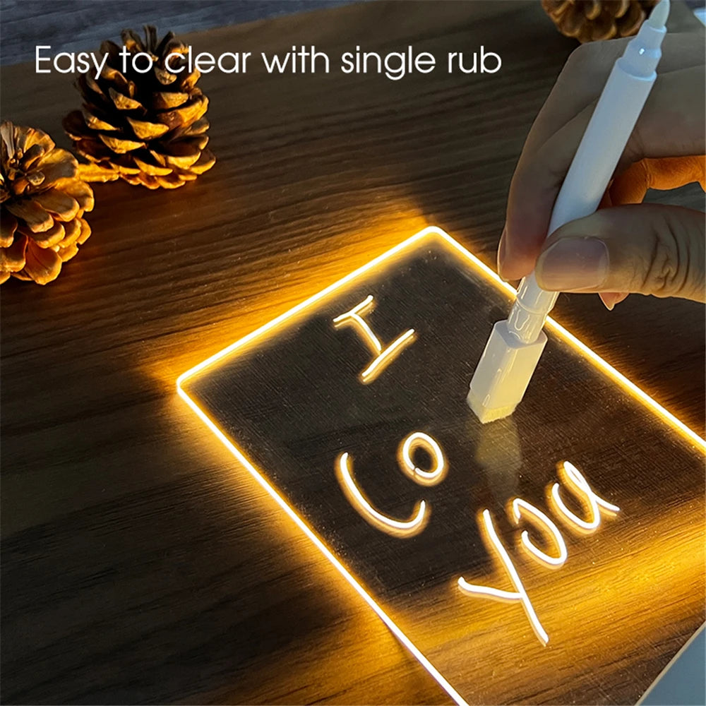 Transparent LED Night Lights USB Luminous Acrylic  Erasable Write Message Board Calendar Desktop Ornaments