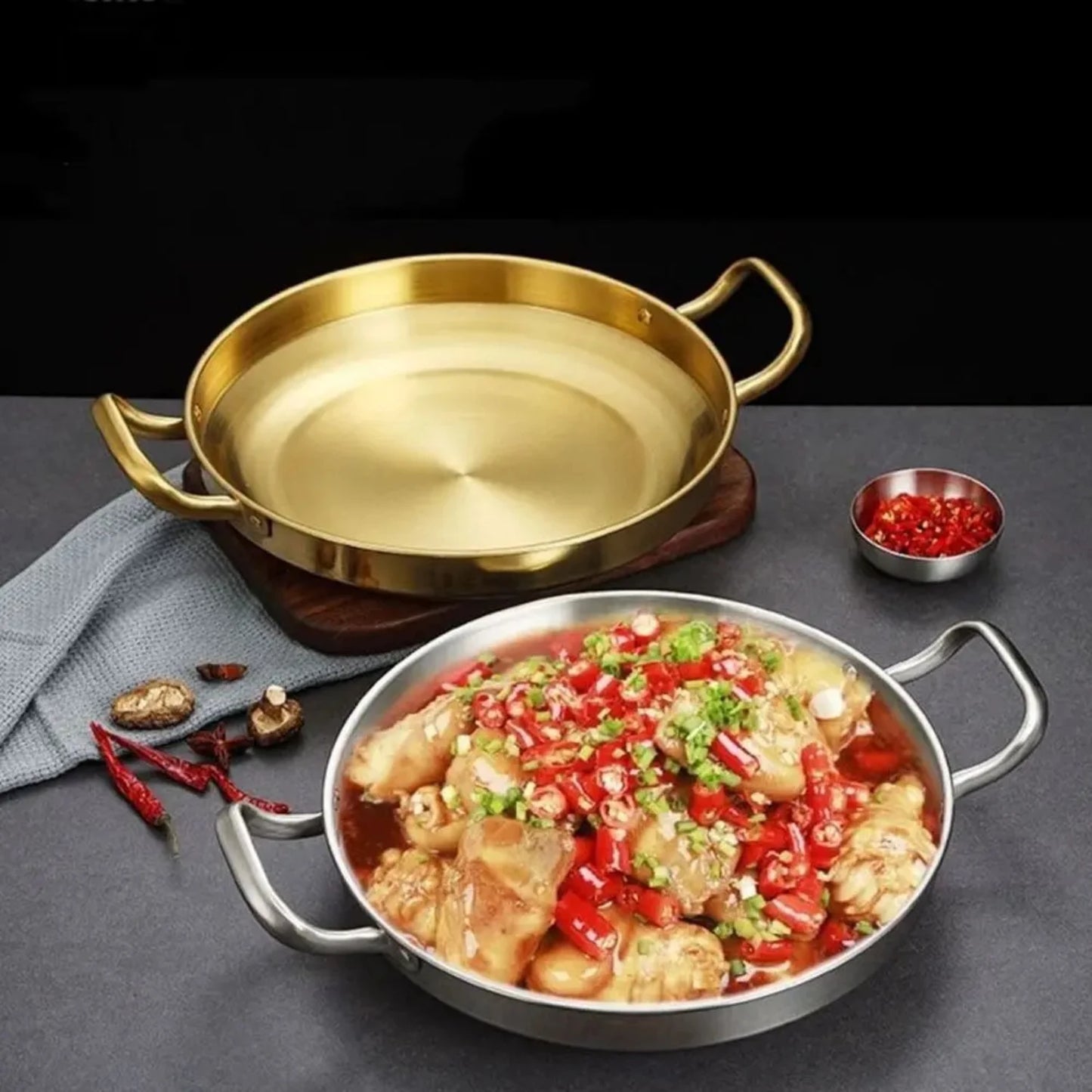 Thickened Stainless Steel Multipurpose Frying Pan Double Ear BBQ Plate - High-Quality