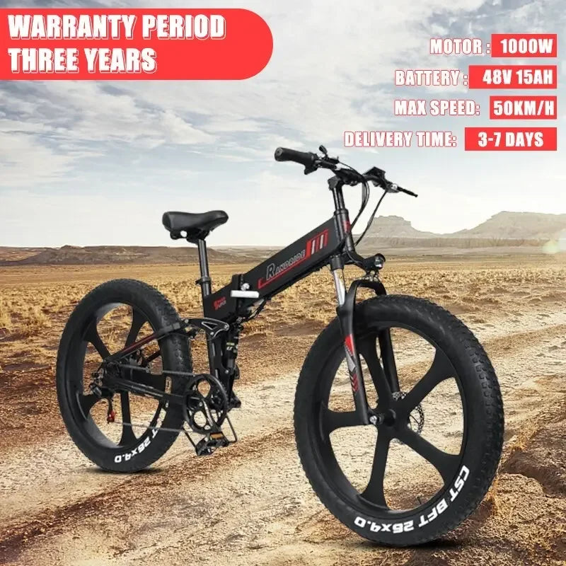 Electric Bicycle Adult Mountain Bike  Fat Tire Electric Bike 1000W Motor Folding E Bike