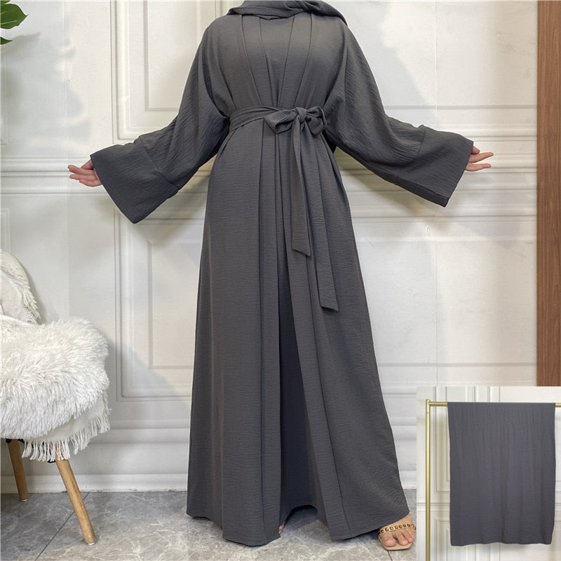 Women Open Abaya Kaftan Dubai Turkey 2 Piece Muslim's Set Luxury Islam Robe African Dress Kimono Morocco Clothing Caftan Fashion