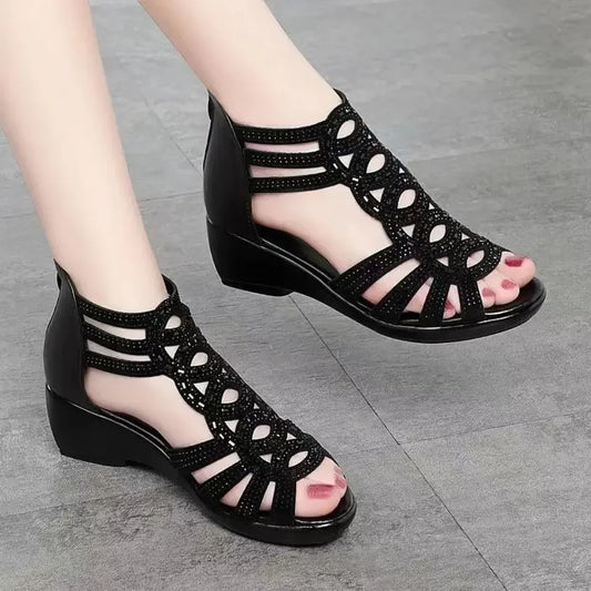 Soft Leather Roman Sandals Women Summer Soft Sole Outwear Women Wedge Fashion Designer Shoe Ladies