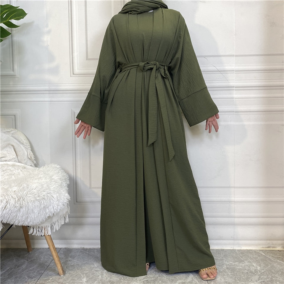 Women Open Abaya Kaftan Dubai Turkey 2 Piece Muslim's Set Luxury Islam Robe African Dress Kimono Morocco Clothing Caftan Fashion